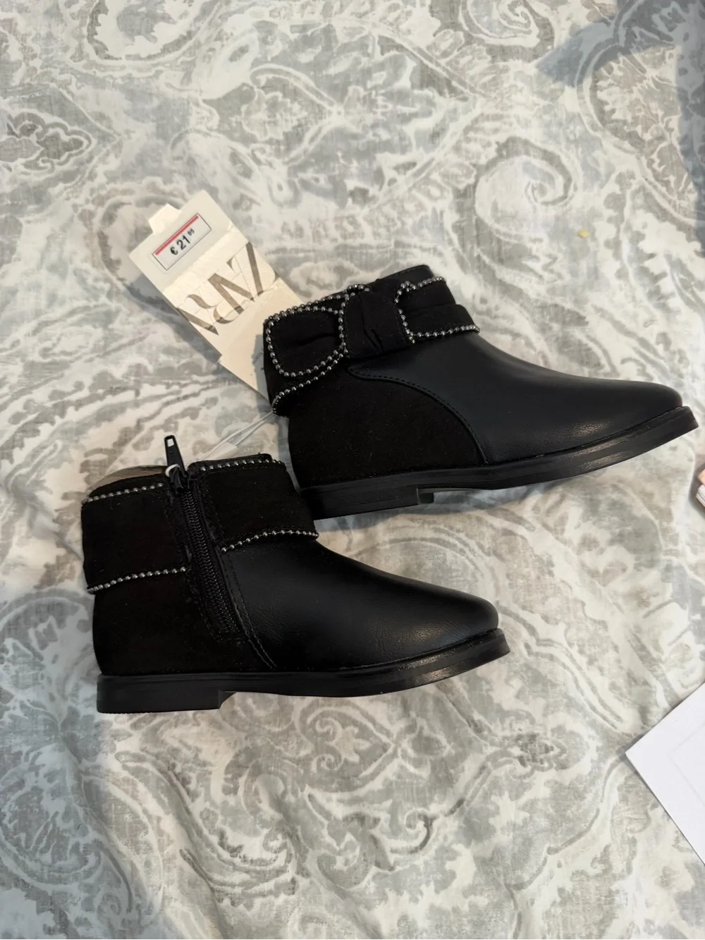 Zara Black Girls Bow Ankle Boots